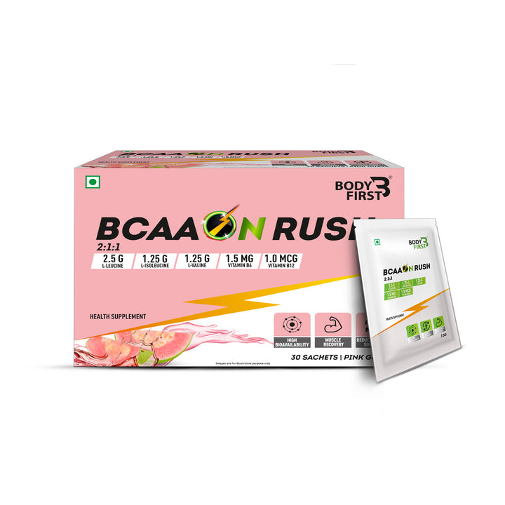 BCAA ON RUSH with 2:1:1, L-Leucine, L-Isoleucine & L-Valine - Pre/Post & Intra Workout Supplement For Recovery & Performance Boost