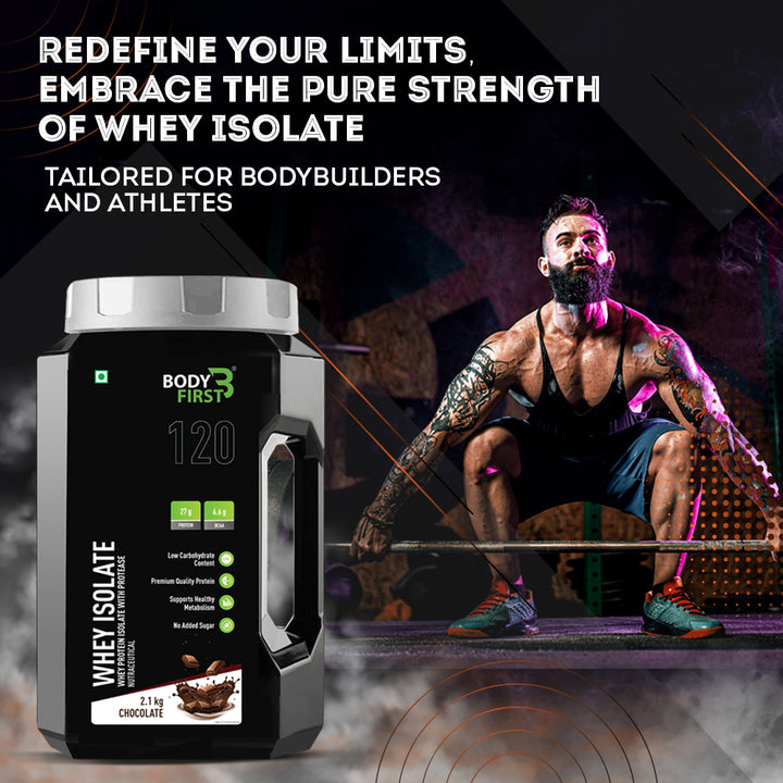 BodyFirst® Whey Isolate | 27g Protein, and  6.6g BCAA | Whey Protein for Performance, Muscle Endurance, and Immunity Booster.