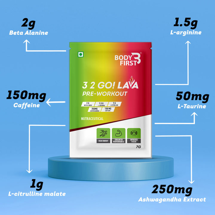 3 2 GO! LAVA Preworkout Supplement With Beta Alanine, L- Arginine, L-Citrulline, Ashwagandha and Caffeine for Performance, Energy, Strength and Stamina