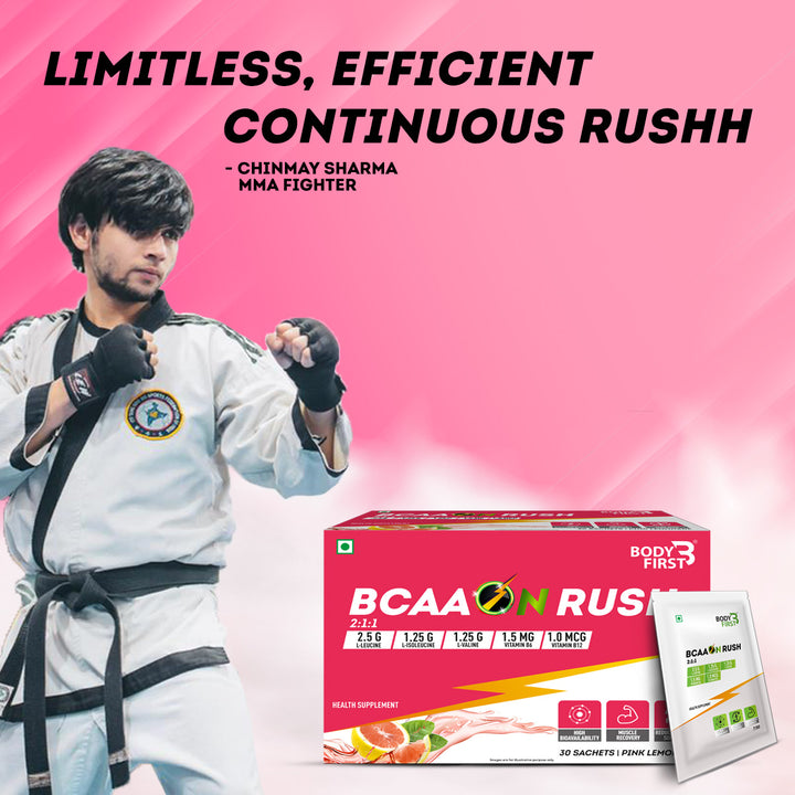 BCAA ON RUSH with 2:1:1, L-Leucine, L-Isoleucine & L-Valine - Pre/Post & Intra Workout Supplement For Recovery & Performance Boost