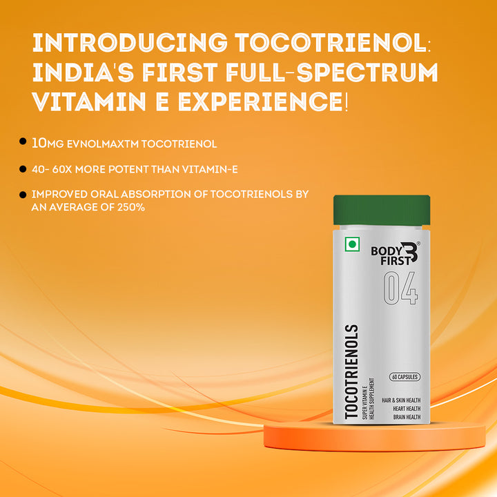 BodyFirst® Tocotrienol (EVNolMax™) 10mg | Super Antioxidant Vitamin E for Skin Care & Hair Health | 40-60X More Potent than Vitamin E